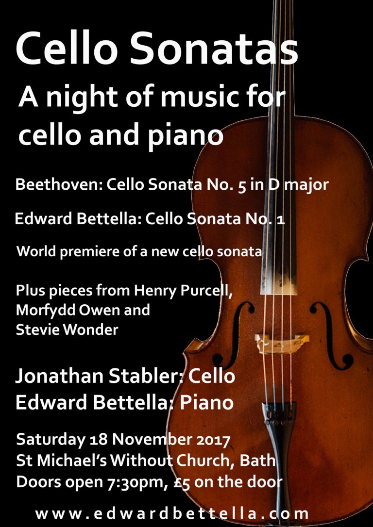 Cello Sonatas Concert, Saturday 18 November 2017